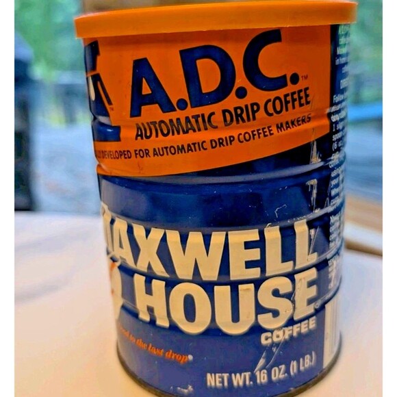 1970s Vintage Maxwell House Coffee Tin Can 1 LB Retro Hollywood Prop Collectible - Picture 1 of 7